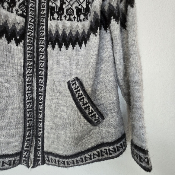 Alpaca Connection S Gray Full Zip Knit Mockneck Sweater Alpaca Print - Picture 2 of 8